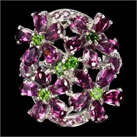 Natural Rhodolite Garnet & Chrome Diopside Ring