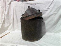 COPPER CONTAINER W/ CONED LID & FITTING ON TOP