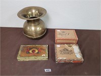 Tobaco boxes and vintage brass piece