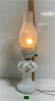 Vtg Handpainted Milk Glass Electric Oil Lamp