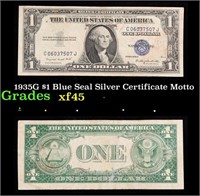 1935G $1 Blue Seal Silver Certificate Grades xf+ M