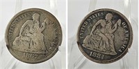 2 Semi-Key San Francisco Seated Liberty Dimes