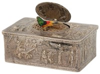Silver Plated Animated Singing Bird Box