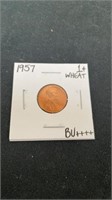 1957 wheat penny BU++++