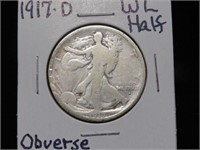 1917 D OBVERSE WALKING LIBERTY HALF DOLLAR 90%