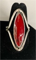 Sterling Red Enamel 'Stone' Ring