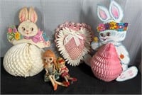 2 Vintage Honeycomb Easter Bunny Decorat