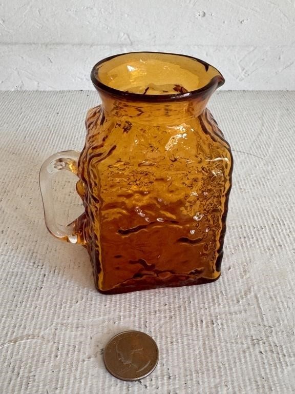 Vintage 4.5" Amber Colored Hand Blown Pitcher