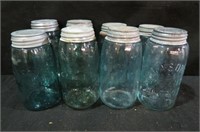 QUART BLUE JARS WITH ZINC LIDS SET OF (8)