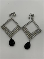 Vintage Black & Clear Deco Rhinestone Earrings