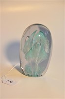 5 1/2" Aqua Tulip Paperweight *Internal Chip?