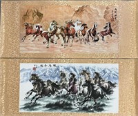 2pc Xu Beihong Oriental Watercolors Wild Horses