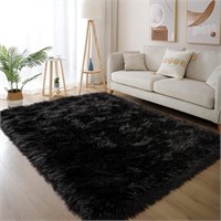 Black Carpet 4x6 Area Rug  Fuzzy for Bedroom