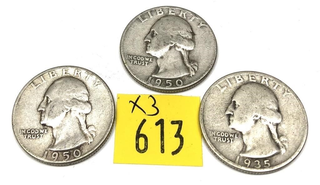 x3- Quarters, 90% silver, -x3 quarters, SOLD by