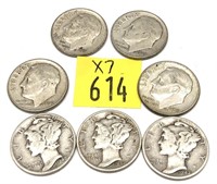 x7- Dimes, 90% silver, SOLD by the piece, Buyer