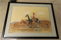 Cowboy and Longhorns Pastel on Paper, Signed.