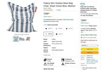 B5000  Fatboy Slim Bean Bag Chair Stripe Ocean Bl