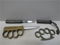 WWI US 1918 trench knife, brass knuckles, and a