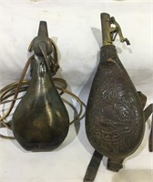 (2) Brass and Leather Powder Flasks – Brass Flask