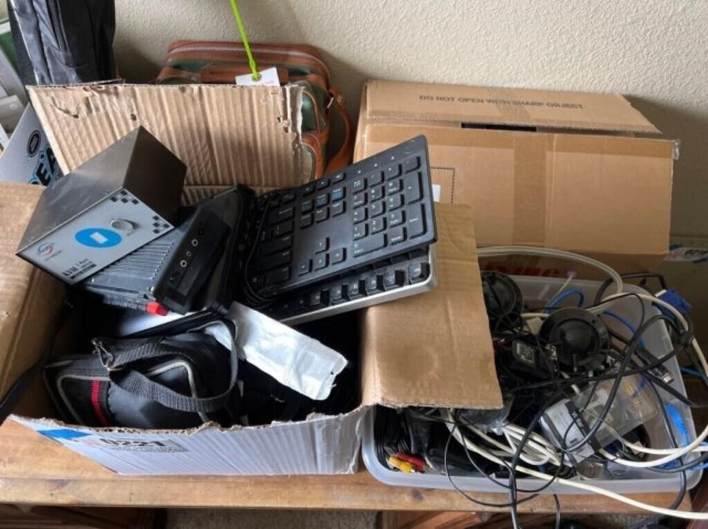 LOT OF COMPUTER WIRES, KEYBOARDS, MOUSES,