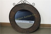 Round Mirror w/ Wood Frame & Metal Accents