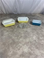 Pyrex refrigerator leftover dishes, three with