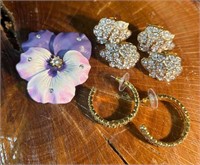 Nolan Miller Flower Brooch & Three Pairs Of Nolan