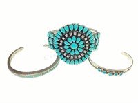 (3) Zuni & Navajo Nickel Silver & Silver Bracelets