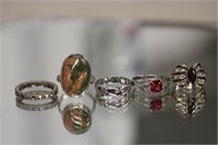 5pc .925 Sterling Rings some w/ gemstones