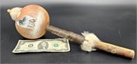 Signed Native America Painted Rawhide Gourd Rattle