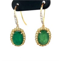 14ct y/g emerald & diamond earrings