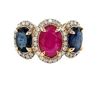 10ct y/g ruby & sapphire and diamond ring
