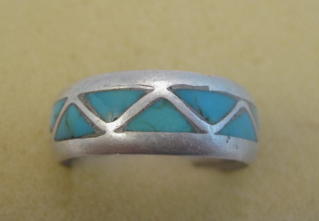 Zuni SS & Inlay Turquoise Ring - Tested