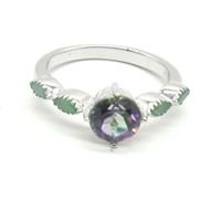 $160 Silver Mystic Topaz Emerald(1.15ct) Ring