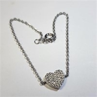 $160 Silver Cz 7" Heart Shape Bracelet
