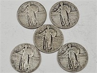 5- Standing Liberty Silver Quarters