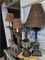 Lot - elephant lamps, monkey candlestick