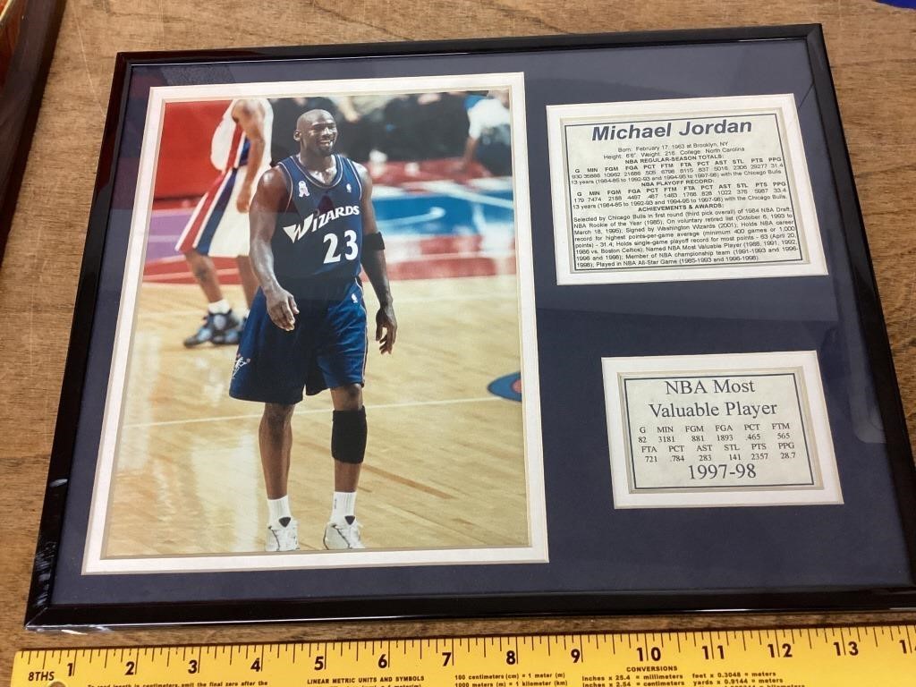 Michael Jordan picture and stats in frame