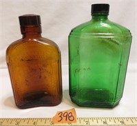8 Sided Green Glass, Hiram Walker Brown Glass botl