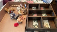 SHADOW BOX AND FIGURINES, MOSTLY BEARS