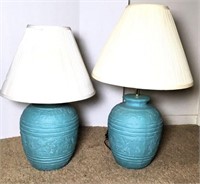 Pair of Blue Ceramic Lamps