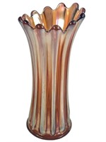 Carnival Glass Ribbed Vase w/ Amber, Amethyst Hues
