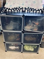 6 COMPARTMENT SHOE BIN WITH WORK BOOTS &