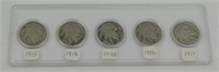 5 Buffalo Nickel Set - 1915, 1916, 1918-S, 1923-S