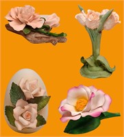 4 > ITALIAN CAPODIMONTE PORCELAIN Delicate FLOWERS