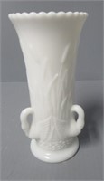 Vase Milk Glass with Cat Tails. Very Heavy.