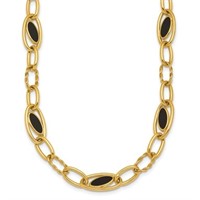 14K Polished and Twisted Onyx Oval Link Necklace