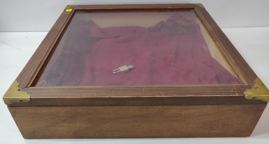 Vintage Wooden & Glass Display Case w/ Lock & Key