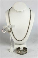 Sterling Silver Earrings, Necklace & Bracelet