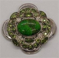 Sterling Silver, Peridot & Green Stone Brooch